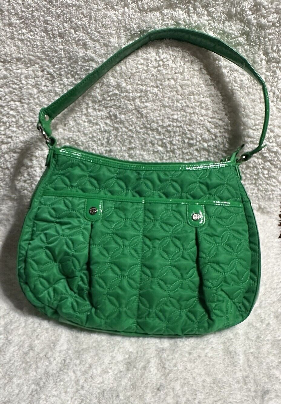 Vera Bradley Green Quilted Shoulder Bag Hobo Purse Pleated Pockets retired